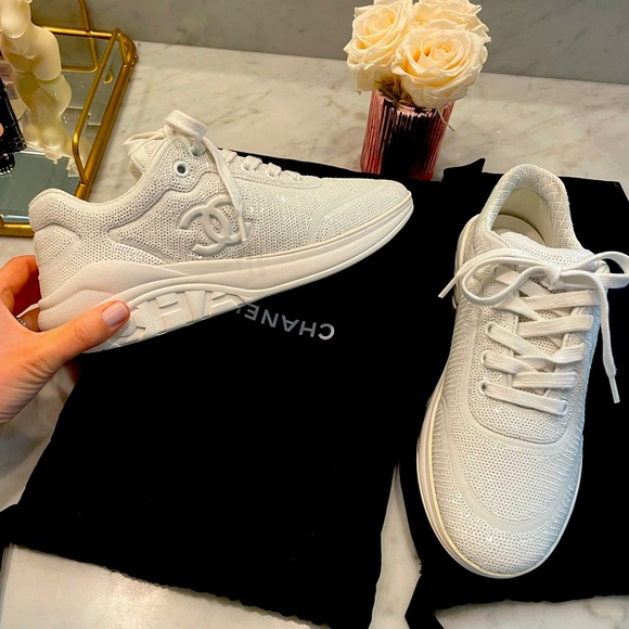 CHANEL Shoes - NEW Chanel White Sequin Sneakers